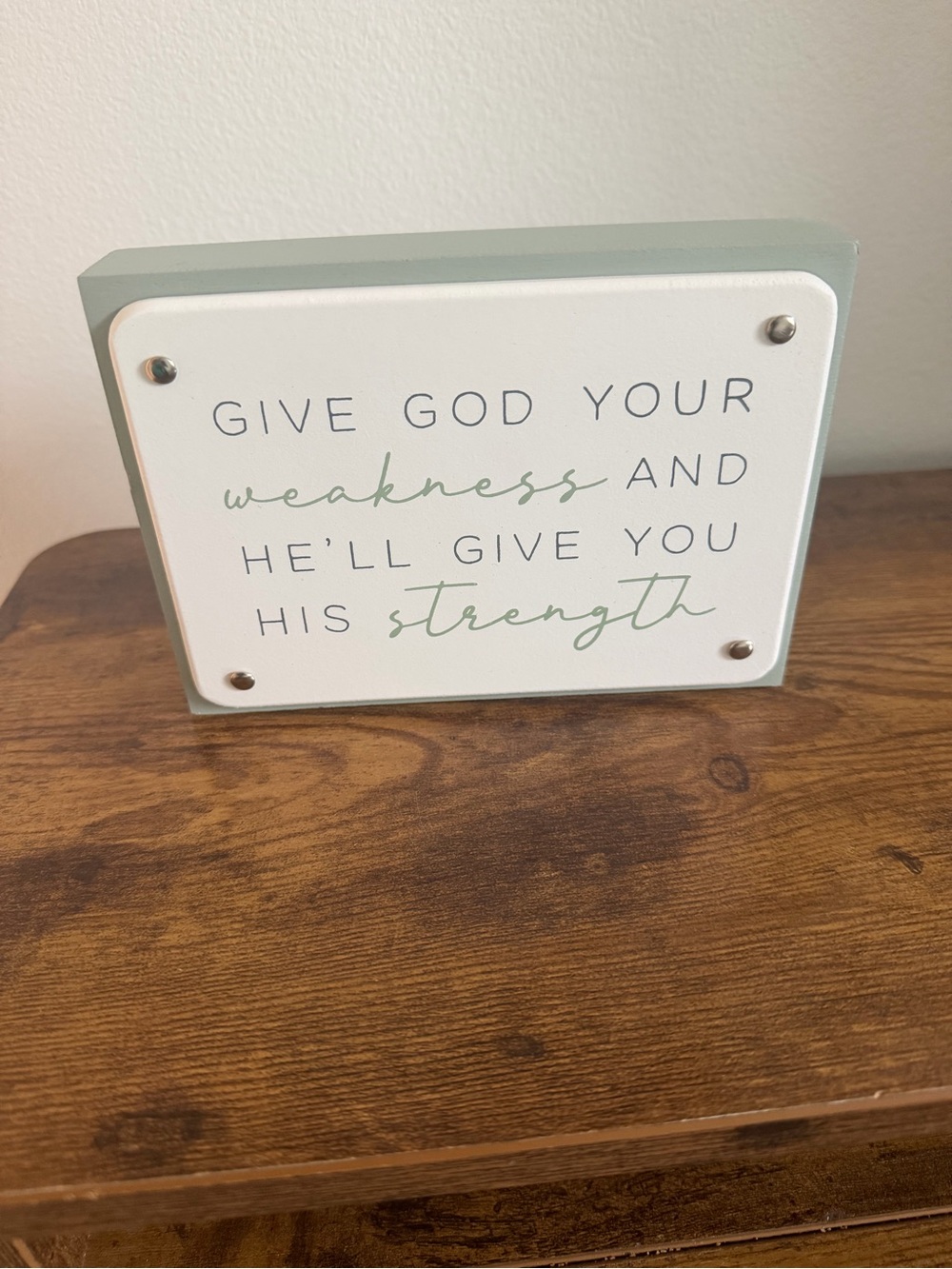 Inspirational Wall Plaque - Sage Green and White